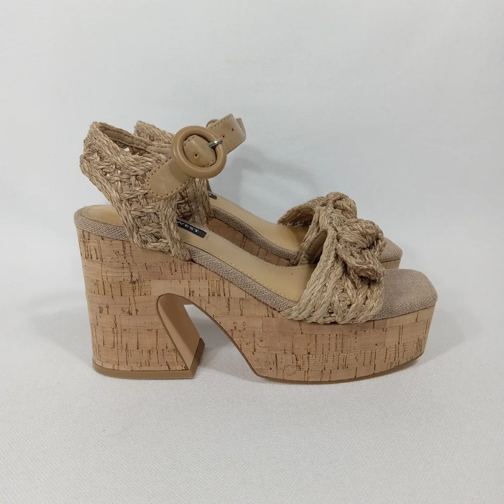 NINE WEST Beige Woven Platform Sandals Women's Size 5.5 M